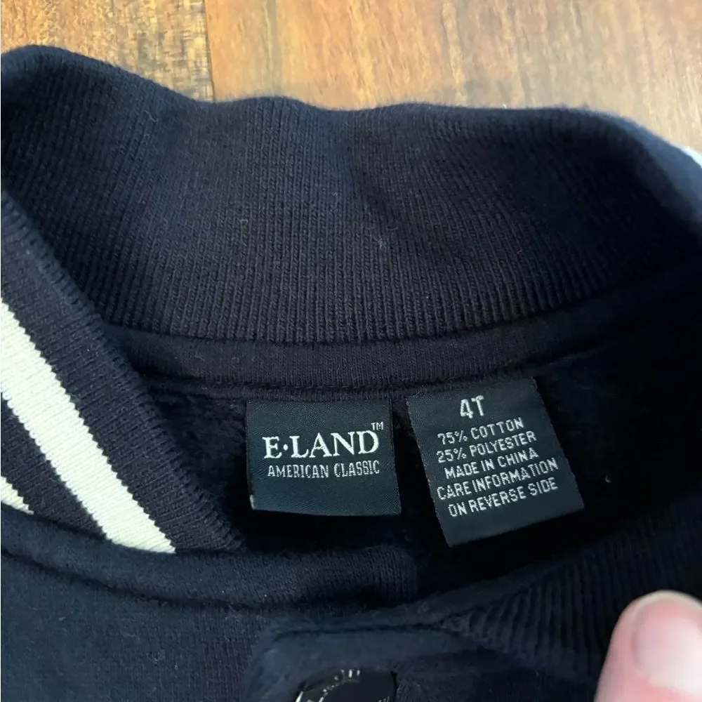 E Land navy/tan bomber varsity football jacket